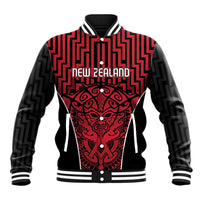 Custom Basketball New Zealand Baseball Jacket Red Maori Ta Moko Indigenous LT9 Unisex Red - Polynesian Pride