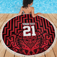 Custom Basketball New Zealand Beach Blanket Red Maori Ta Moko Indigenous LT9 - Polynesian Pride