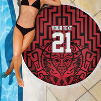 Custom Basketball New Zealand Beach Blanket Red Maori Ta Moko Indigenous LT9 - Polynesian Pride