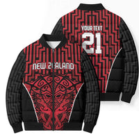 Custom Basketball New Zealand Bomber Puffer Jacket Red Maori Ta Moko Indigenous LT9 - Polynesian Pride