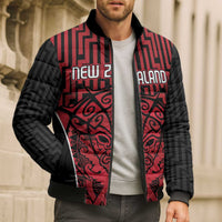 Custom Basketball New Zealand Bomber Puffer Jacket Red Maori Ta Moko Indigenous LT9 - Polynesian Pride