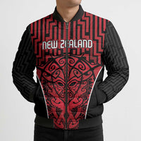 Custom Basketball New Zealand Bomber Puffer Jacket Red Maori Ta Moko Indigenous LT9 - Polynesian Pride