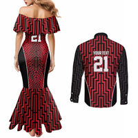 Custom Basketball New Zealand Couples Matching Mermaid Dress and Long Sleeve Button Shirt Red Maori Ta Moko Indigenous LT9 - Polynesian Pride
