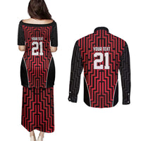 Custom Basketball New Zealand Couples Matching Puletasi and Long Sleeve Button Shirt Red Maori Ta Moko Indigenous LT9 - Polynesian Pride