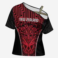 Custom Basketball New Zealand Cross Shoulder Shirt Red Maori Ta Moko Indigenous LT9 Female Red - Polynesian Pride