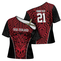 Custom Basketball New Zealand Cross Shoulder Shirt Red Maori Ta Moko Indigenous LT9 - Polynesian Pride