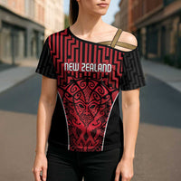 Custom Basketball New Zealand Cross Shoulder Shirt Red Maori Ta Moko Indigenous LT9 - Polynesian Pride