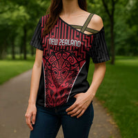 Custom Basketball New Zealand Cross Shoulder Shirt Red Maori Ta Moko Indigenous LT9 - Polynesian Pride