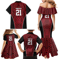 Custom Basketball New Zealand Family Matching Mermaid Dress and Hawaiian Shirt Red Maori Ta Moko Indigenous - Polynesian Pride