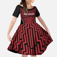 Custom Basketball New Zealand Family Matching Short Sleeve Bodycon Dress and Hawaiian Shirt Red Maori Ta Moko Indigenous - Polynesian Pride