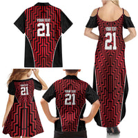 Custom Basketball New Zealand Family Matching Summer Maxi Dress and Hawaiian Shirt Red Maori Ta Moko Indigenous - Polynesian Pride