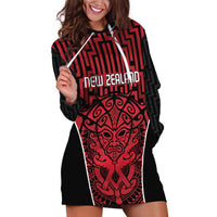 Custom Basketball New Zealand Hoodie Dress Red Maori Ta Moko Indigenous - Polynesian Pride
