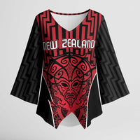 Custom Basketball New Zealand Kimono Sleeve Blouse Red Maori Ta Moko Indigenous LT9 Female Red - Polynesian Pride