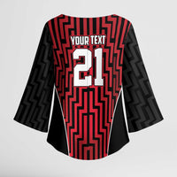 Custom Basketball New Zealand Kimono Sleeve Blouse Red Maori Ta Moko Indigenous LT9 - Polynesian Pride