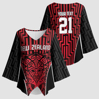 Custom Basketball New Zealand Kimono Sleeve Blouse Red Maori Ta Moko Indigenous LT9 - Polynesian Pride