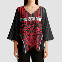 Custom Basketball New Zealand Kimono Sleeve Blouse Red Maori Ta Moko Indigenous LT9 - Polynesian Pride