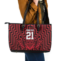 Custom Basketball New Zealand Leather Tote Bag Red Maori Ta Moko Indigenous - Polynesian Pride