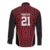 Custom Basketball New Zealand Long Sleeve Button Shirt Red Maori Ta Moko Indigenous LT9 - Polynesian Pride