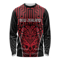 Custom Basketball New Zealand Long Sleeve Shirt Red Maori Ta Moko Indigenous LT9 Unisex Red - Polynesian Pride