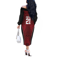 Custom Basketball New Zealand Off The Shoulder Long Sleeve Dress Red Maori Ta Moko Indigenous - Polynesian Pride