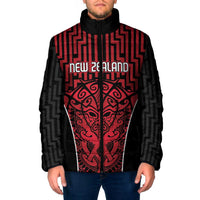 Custom Basketball New Zealand Padded Jacket Red Maori Ta Moko Indigenous LT9 Men Red - Polynesian Pride