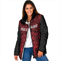 Custom Basketball New Zealand Padded Jacket Red Maori Ta Moko Indigenous LT9 Women Red - Polynesian Pride