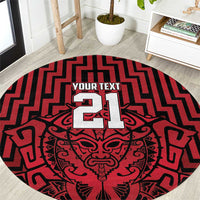 Custom Basketball New Zealand Round Carpet Red Maori Ta Moko Indigenous - Polynesian Pride