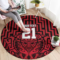 Custom Basketball New Zealand Round Carpet Red Maori Ta Moko Indigenous - Polynesian Pride