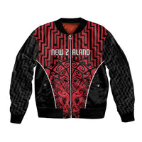 Custom Basketball New Zealand Sleeve Zip Bomber Jacket Red Maori Ta Moko Indigenous LT9 Unisex Red - Polynesian Pride