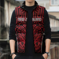 Custom Basketball New Zealand Sleeveless Puffer Jacket Red Maori Ta Moko Indigenous LT9 - Polynesian Pride