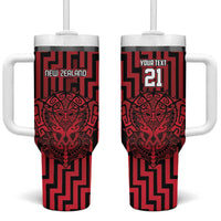 Custom Basketball New Zealand Tumbler With Handle Red Maori Ta Moko Indigenous LT9 One Size: 40 oz Red - Polynesian Pride