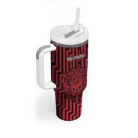 Custom Basketball New Zealand Tumbler With Handle Red Maori Ta Moko Indigenous LT9 - Polynesian Pride