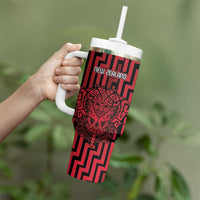 Custom Basketball New Zealand Tumbler With Handle Red Maori Ta Moko Indigenous LT9 - Polynesian Pride