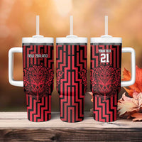 Custom Basketball New Zealand Tumbler With Handle Red Maori Ta Moko Indigenous LT9 - Polynesian Pride