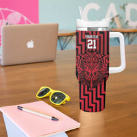 Custom Basketball New Zealand Tumbler With Handle Red Maori Ta Moko Indigenous LT9 - Polynesian Pride