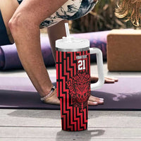 Custom Basketball New Zealand Tumbler With Handle Red Maori Ta Moko Indigenous LT9 - Polynesian Pride
