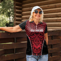 Custom Basketball New Zealand Women Polo Shirt Red Maori Ta Moko Indigenous - Polynesian Pride