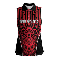 Custom Basketball New Zealand Women Sleeveless Polo Shirt Red Maori Ta Moko Indigenous - Polynesian Pride