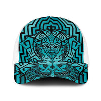 Basketball New Zealand Baseball Net Cap Teal Maori Ta Moko Indigenous LT9 One Size White Teal - Polynesian Pride