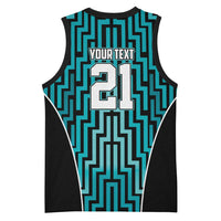 Custom Basketball New Zealand Basketball Jersey Teal Maori Ta Moko Indigenous - Polynesian Pride