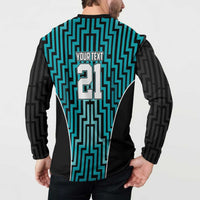 Custom Basketball New Zealand Button Sweatshirt Teal Maori Ta Moko Indigenous - Polynesian Pride