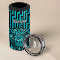 Custom Basketball New Zealand 4 in 1 Can Cooler Tumbler Teal Maori Ta Moko Indigenous - Polynesian Pride