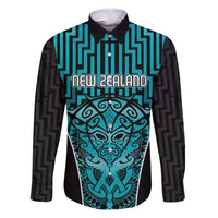 Custom Basketball New Zealand Family Matching Long Sleeve Bodycon Dress and Hawaiian Shirt Teal Maori Ta Moko Indigenous - Polynesian Pride