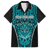 Custom Basketball New Zealand Family Matching Off The Shoulder Long Sleeve Dress and Hawaiian Shirt Teal Maori Ta Moko Indigenous - Polynesian Pride