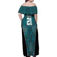 Custom Basketball New Zealand Family Matching Off Shoulder Maxi Dress and Hawaiian Shirt Teal Maori Ta Moko Indigenous - Polynesian Pride