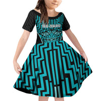 Custom Basketball New Zealand Family Matching Off Shoulder Short Dress and Hawaiian Shirt Teal Maori Ta Moko Indigenous - Polynesian Pride