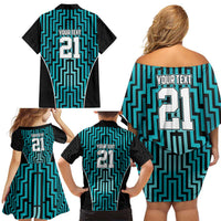 Custom Basketball New Zealand Family Matching Off Shoulder Short Dress and Hawaiian Shirt Teal Maori Ta Moko Indigenous - Polynesian Pride