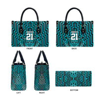 Custom Basketball New Zealand Leather Bag Teal Maori Ta Moko Indigenous - Polynesian Pride