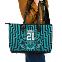Custom Basketball New Zealand Leather Tote Bag Teal Maori Ta Moko Indigenous - Polynesian Pride