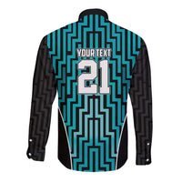 Custom Basketball New Zealand Long Sleeve Button Shirt Teal Maori Ta Moko Indigenous LT9 - Polynesian Pride